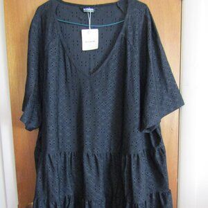 Bloom Chic NWT Black Eyelet Baby Doll Tiered Shirt Top Size 22-24 NWT